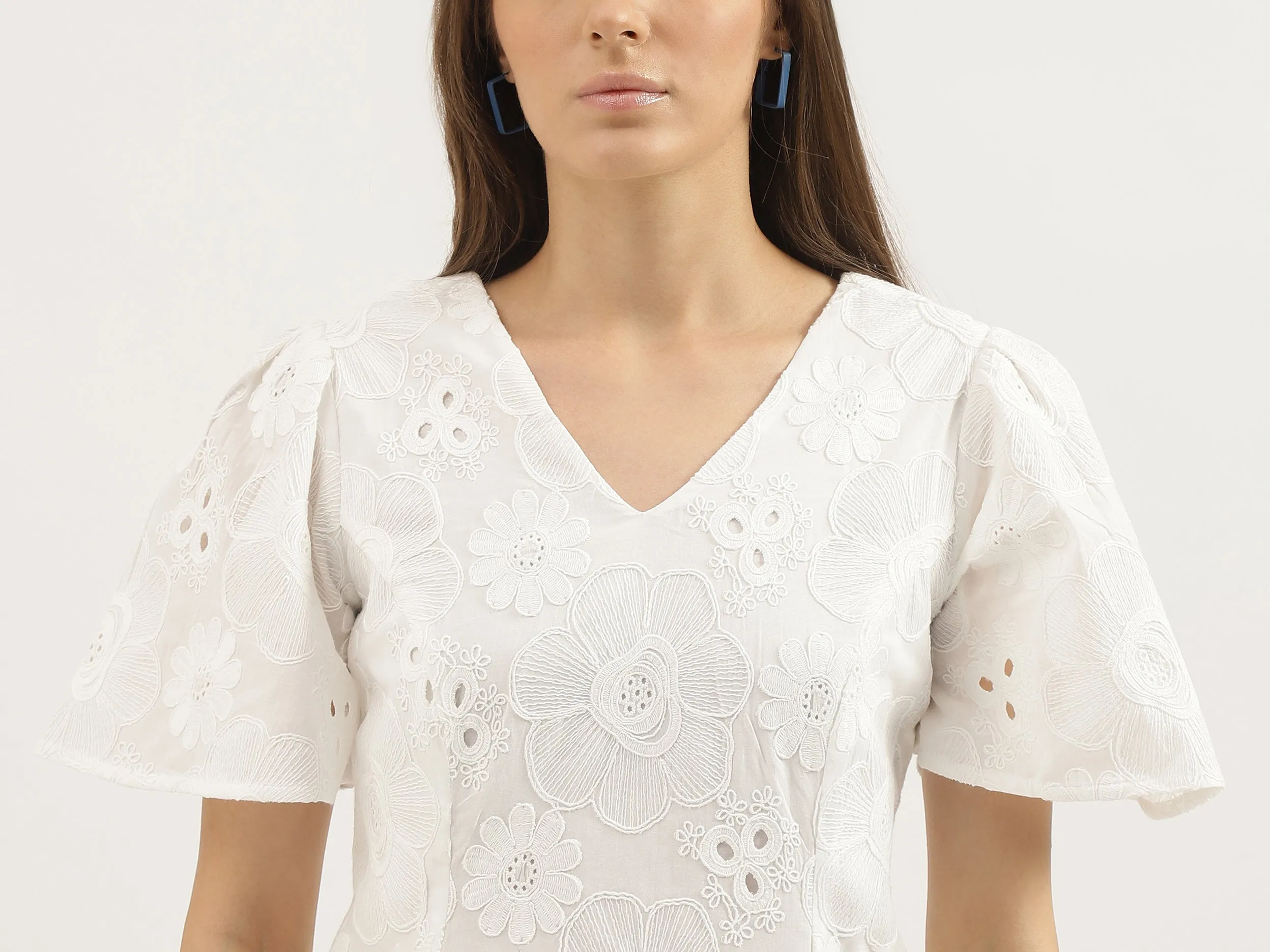 Regular Fit V-Neck Embroidered Dresses