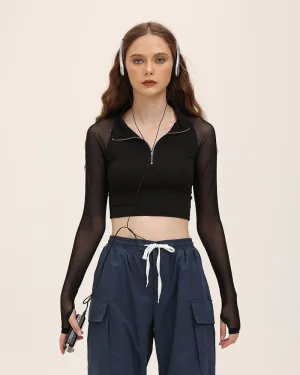 Republic Cropped Half Mesh Top