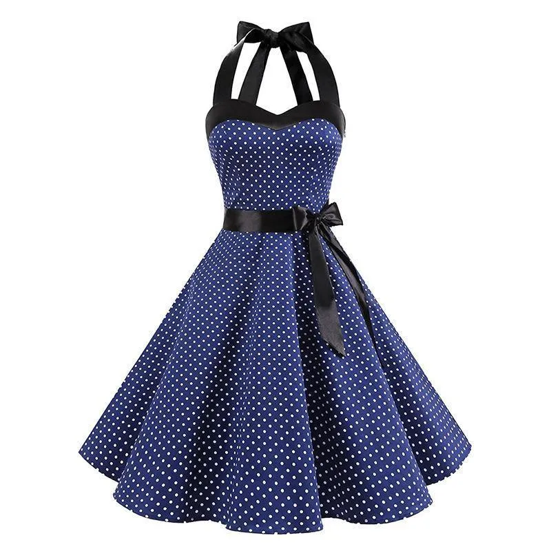 Retro Halter Dot Print Dresses