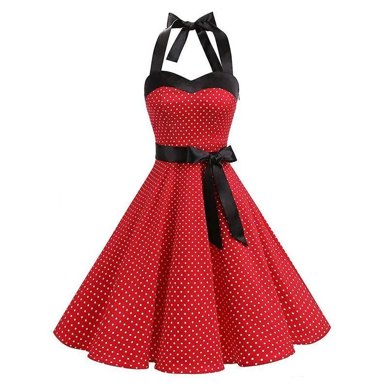 Retro Halter Dot Print Dresses