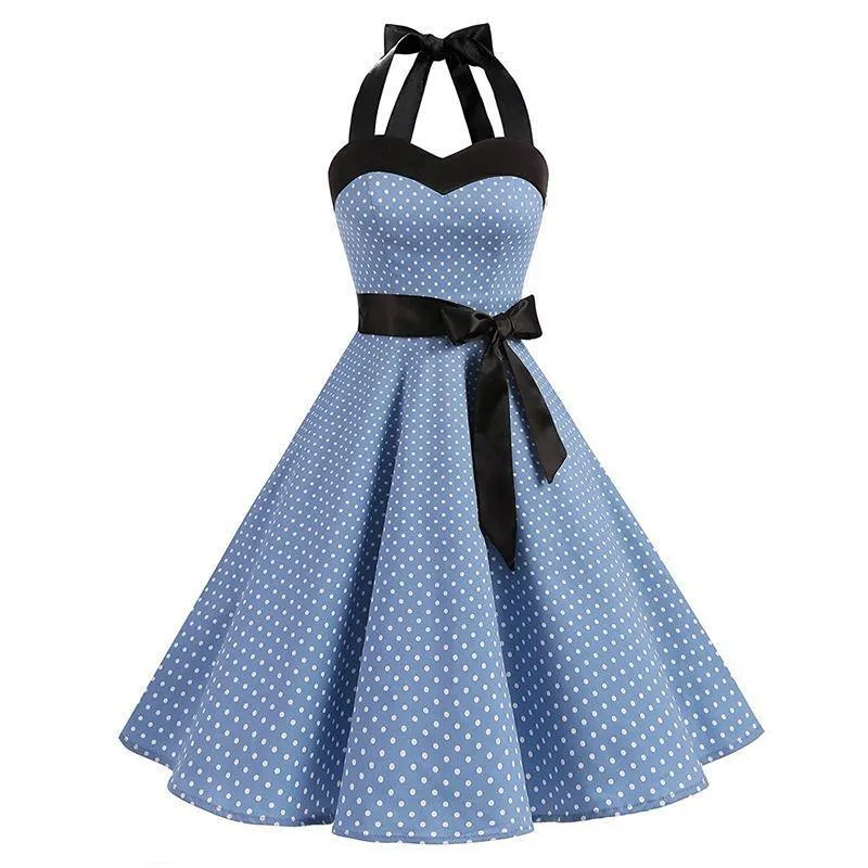 Retro Halter Dot Print Dresses