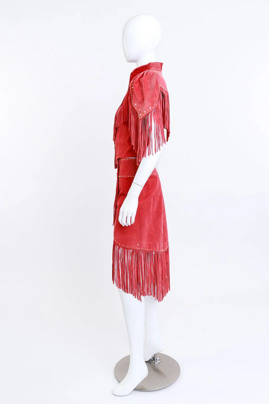 Rhinestone & Fringe Suede Skirt Set