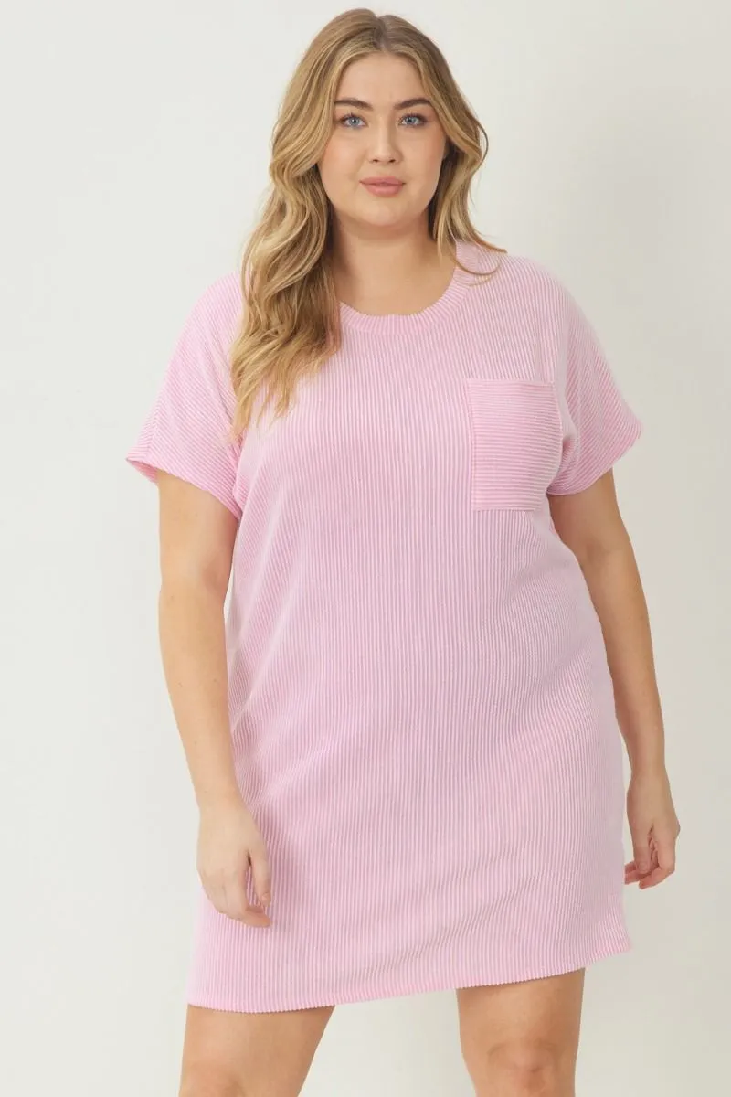 Ribbed Round Neck SS Mini Dress