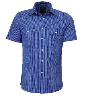 Ritemate Mens Double Pocket Short-Sleeve Shirt - Royal Blue Check