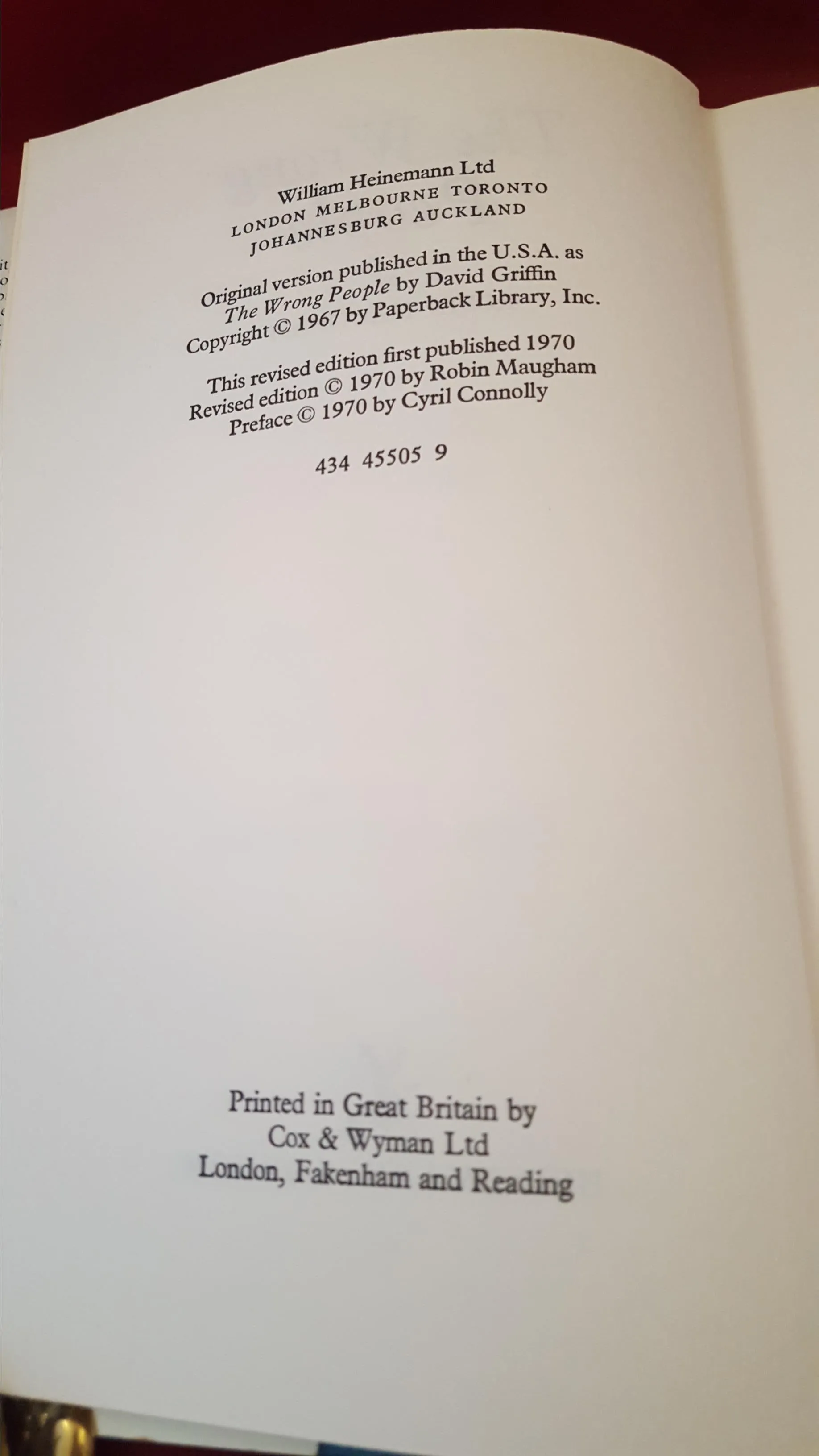 Robin Maugham - The Wrong People, Heinemann, 1970, First UK Edition