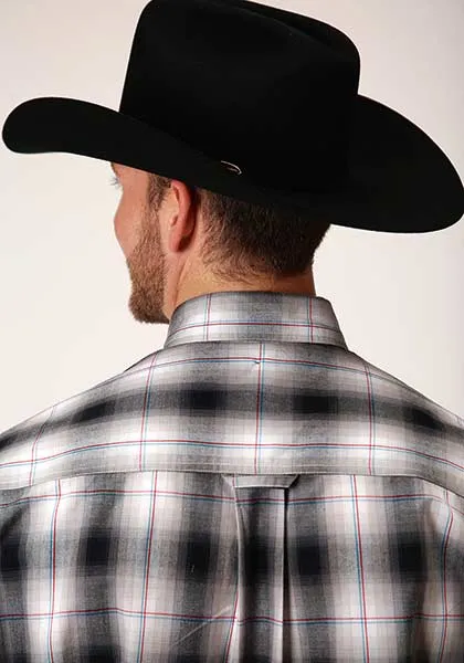 Roper Apparel Black/White Black Hills Plaid Button-Down Shirt for Men