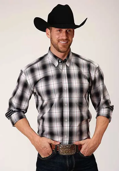 Roper Apparel Black/White Black Hills Plaid Button-Down Shirt for Men