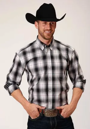 Roper Apparel Black/White Black Hills Plaid Button-Down Shirt for Men