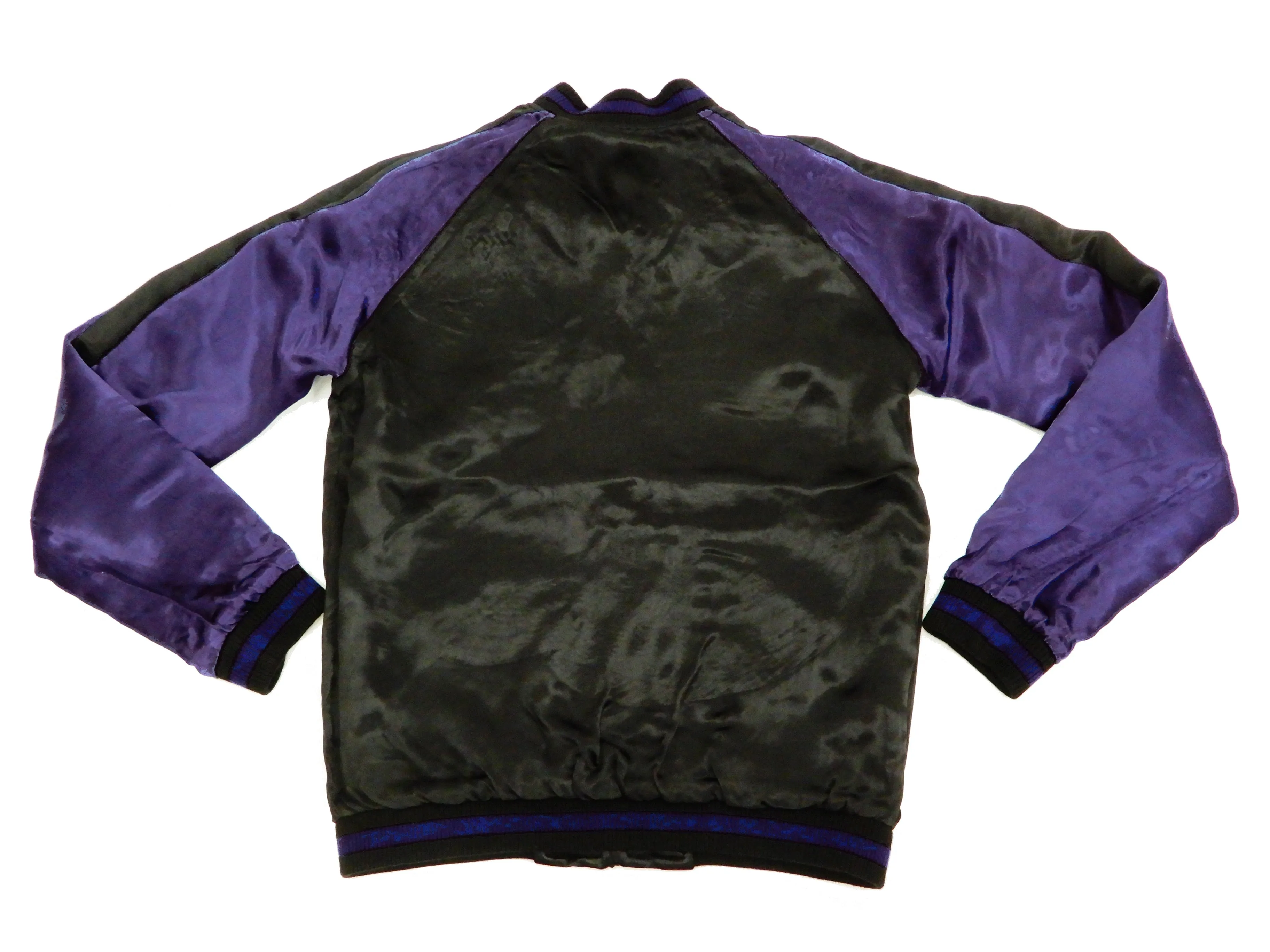 Satori Script Men's Japanese Souvenir Jacket Geisha Oiran Sukajan GSJR-021 Black/Dark-Blue