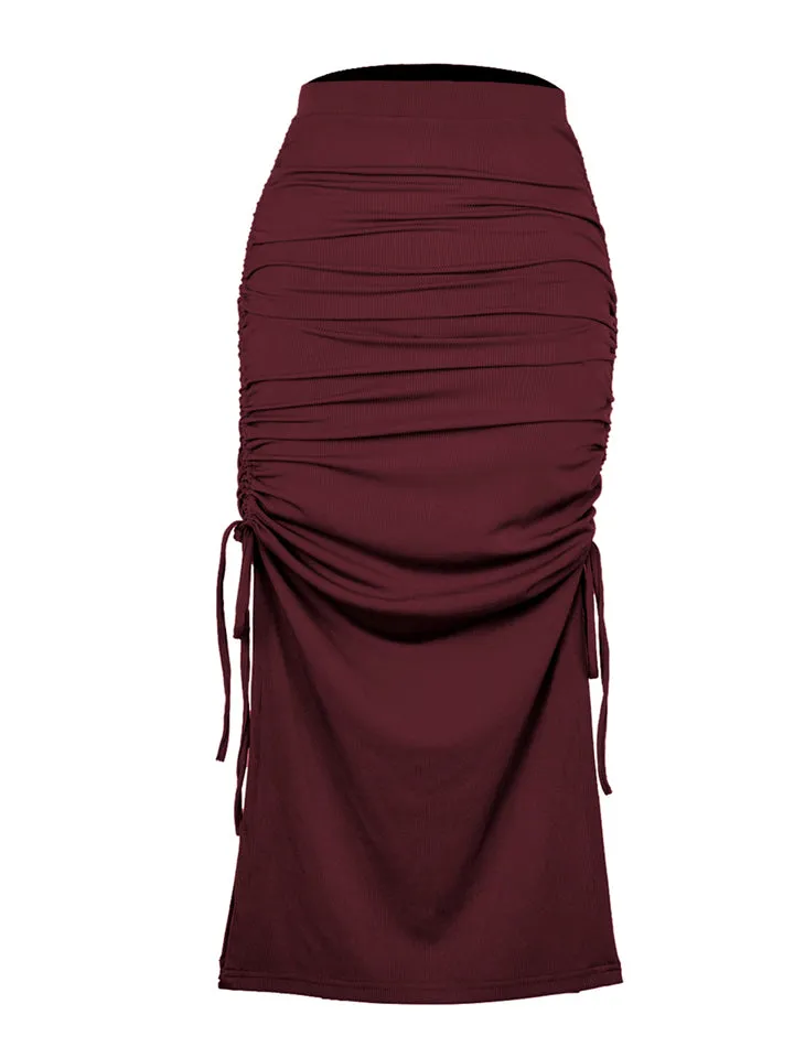 Sexy Solid Color Slim Drawstring Split Skirts