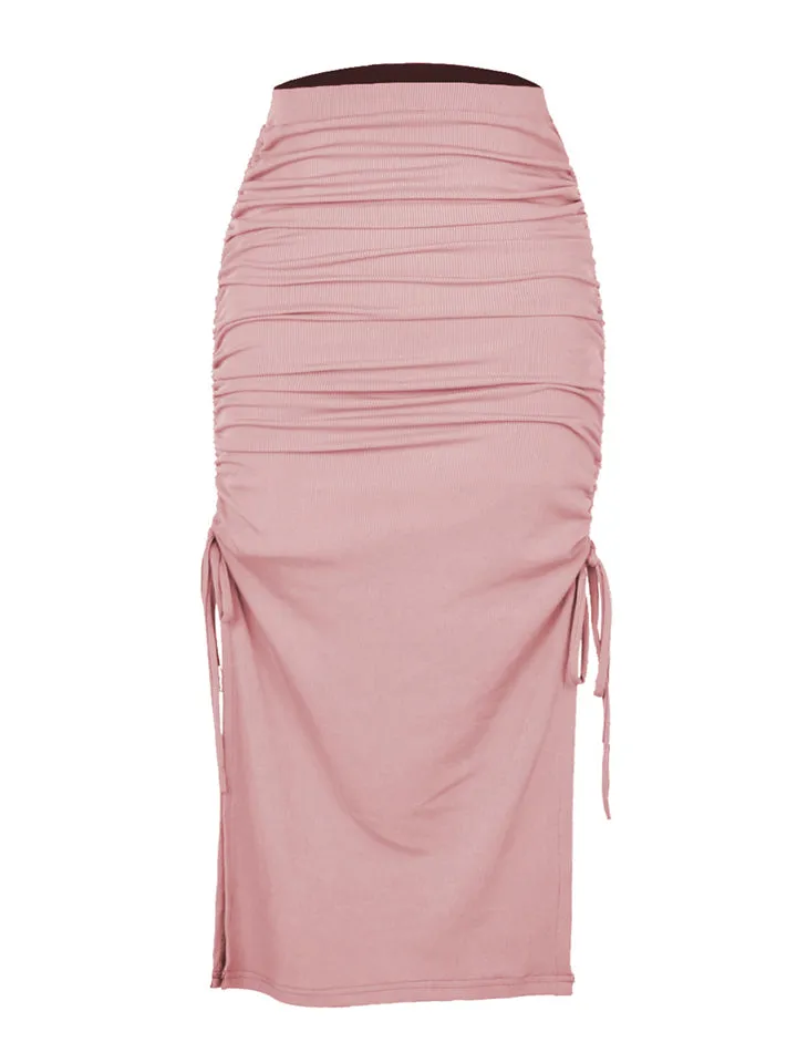Sexy Solid Color Slim Drawstring Split Skirts