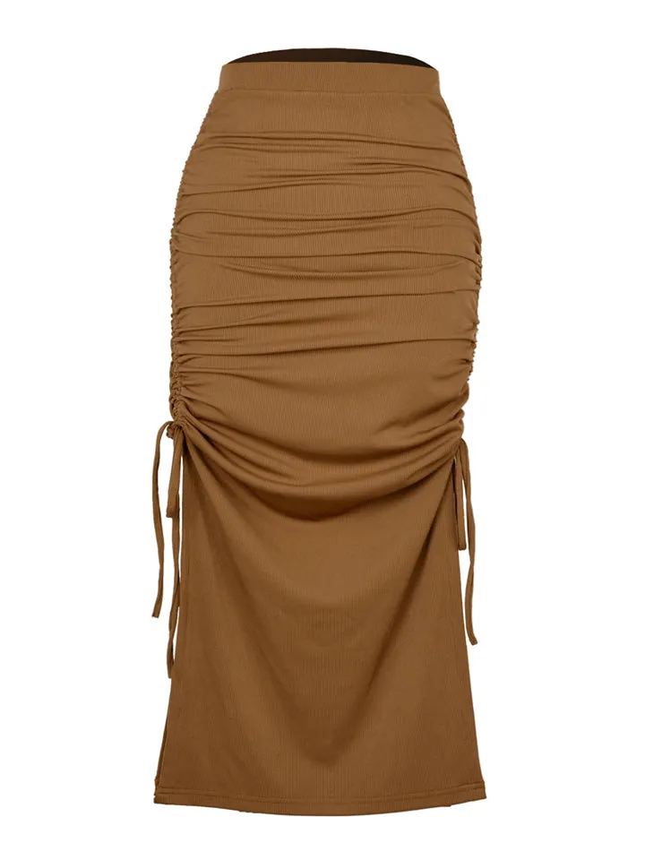 Sexy Solid Color Slim Drawstring Split Skirts