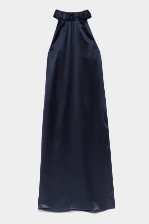 Shirred Halter Dress in Navy