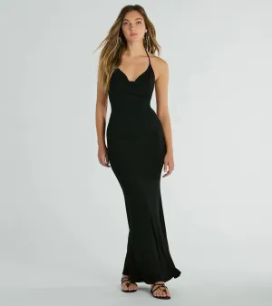 Simple Slay Halter Cowl Neck Ribbed Knit Maxi Dress