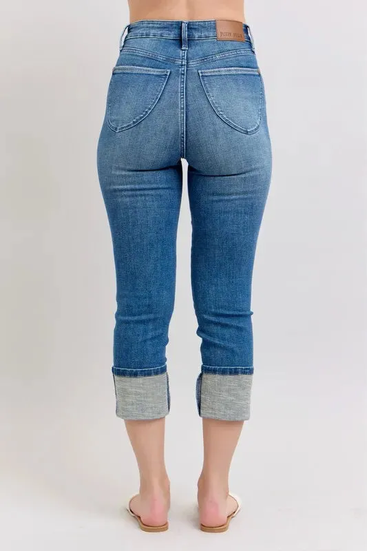 Skinny Cuff Capris Jeans with Pockets
