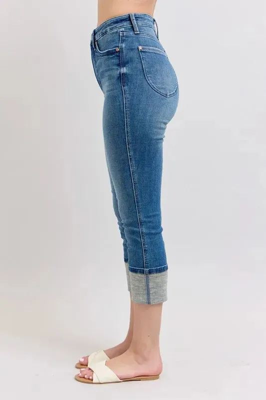 Skinny Cuff Capris Jeans with Pockets