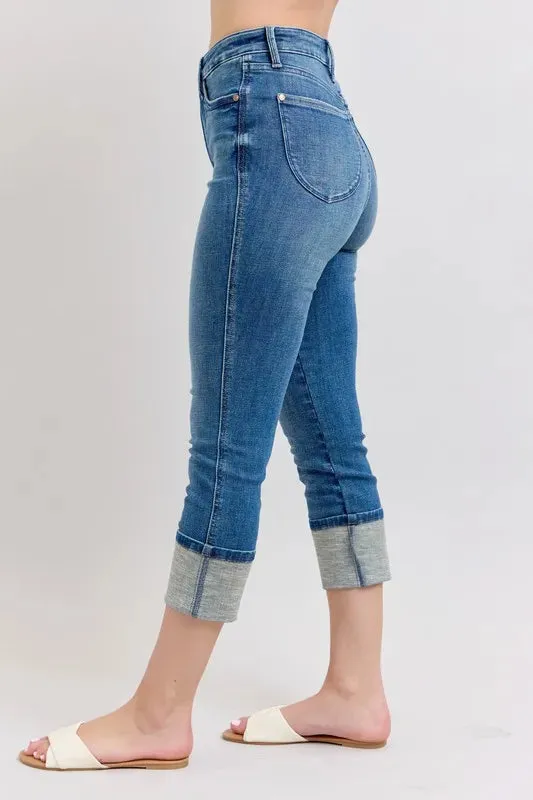 Skinny Cuff Capris Jeans with Pockets