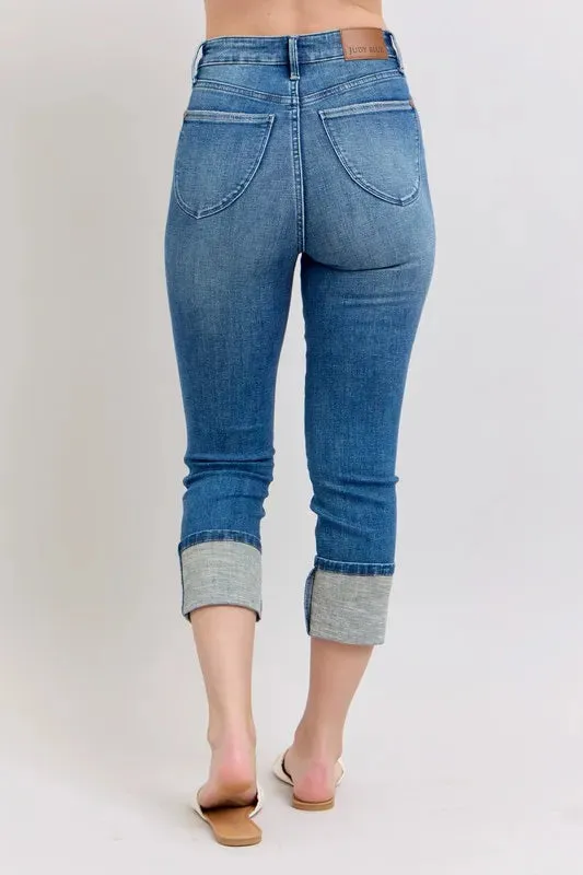 Skinny Cuff Capris Jeans with Pockets