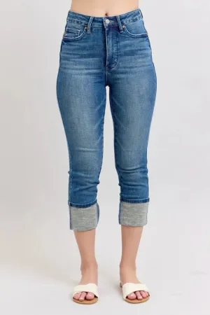 Skinny Cuff Capris Jeans with Pockets