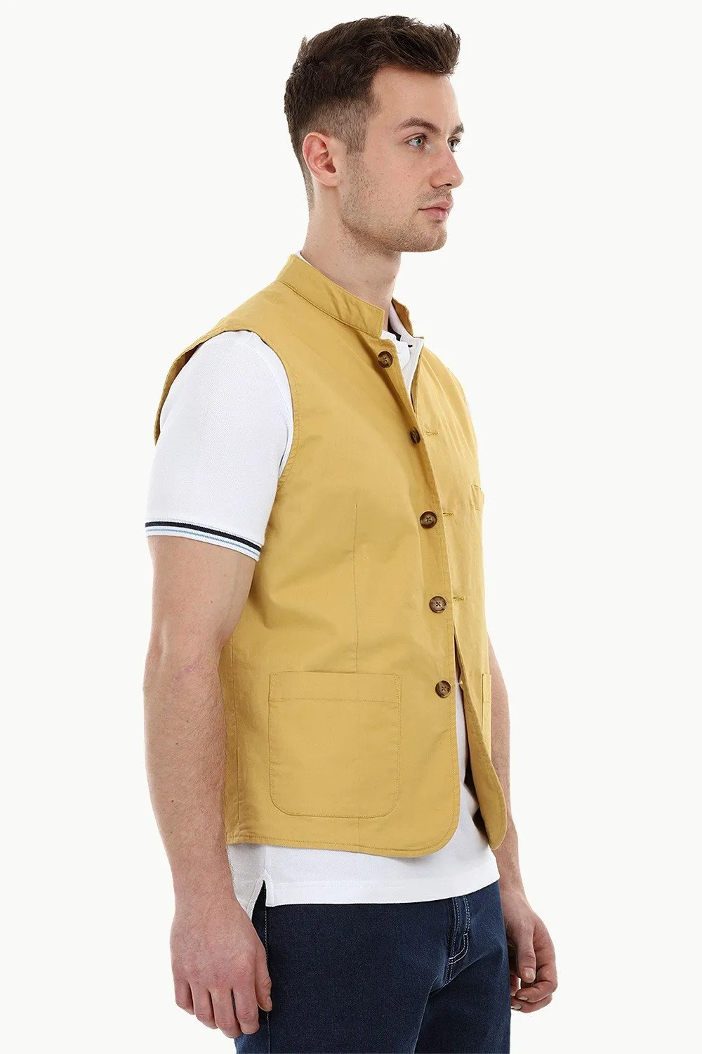 Sleeveless Nehru Mustard Jacket