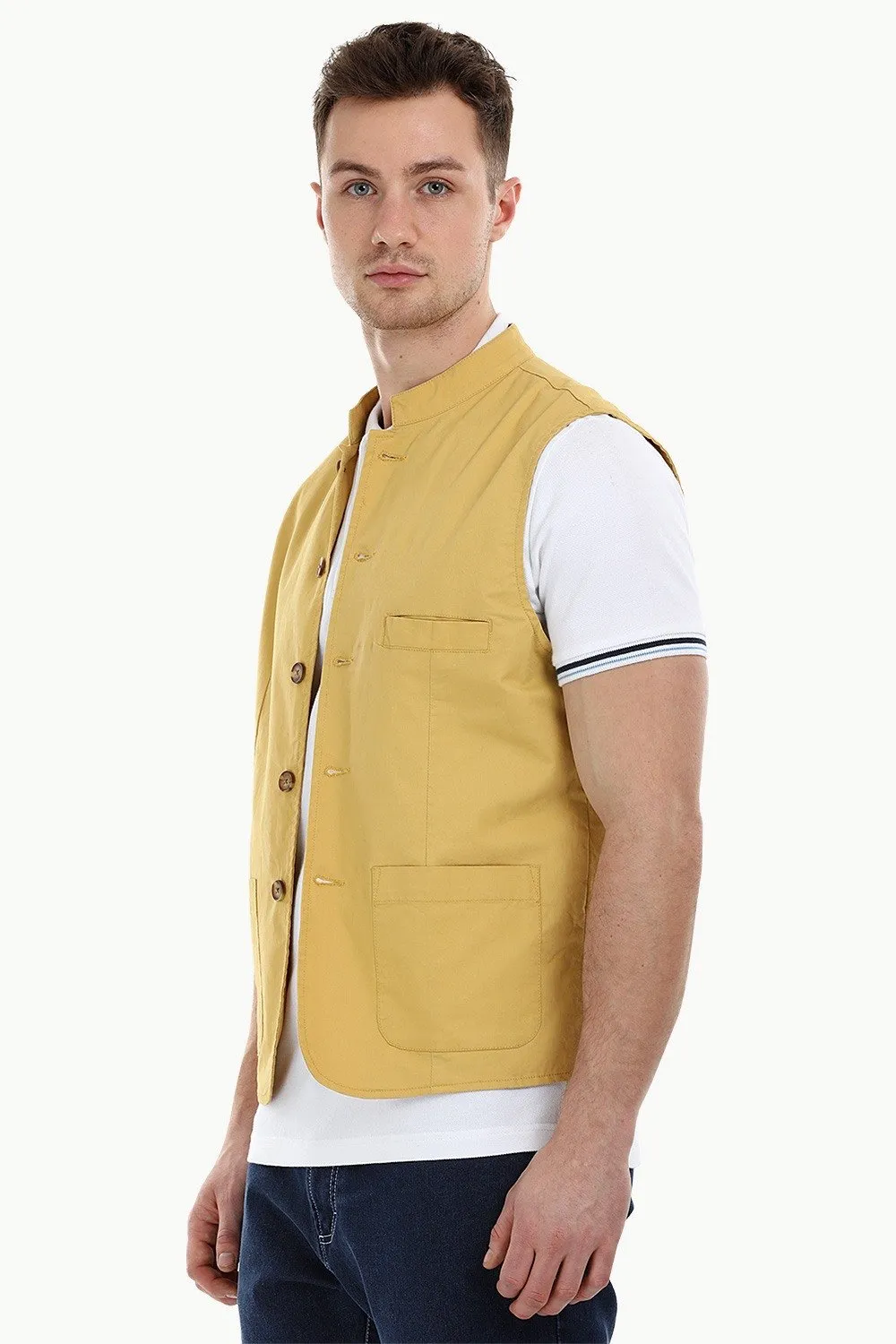 Sleeveless Nehru Mustard Jacket