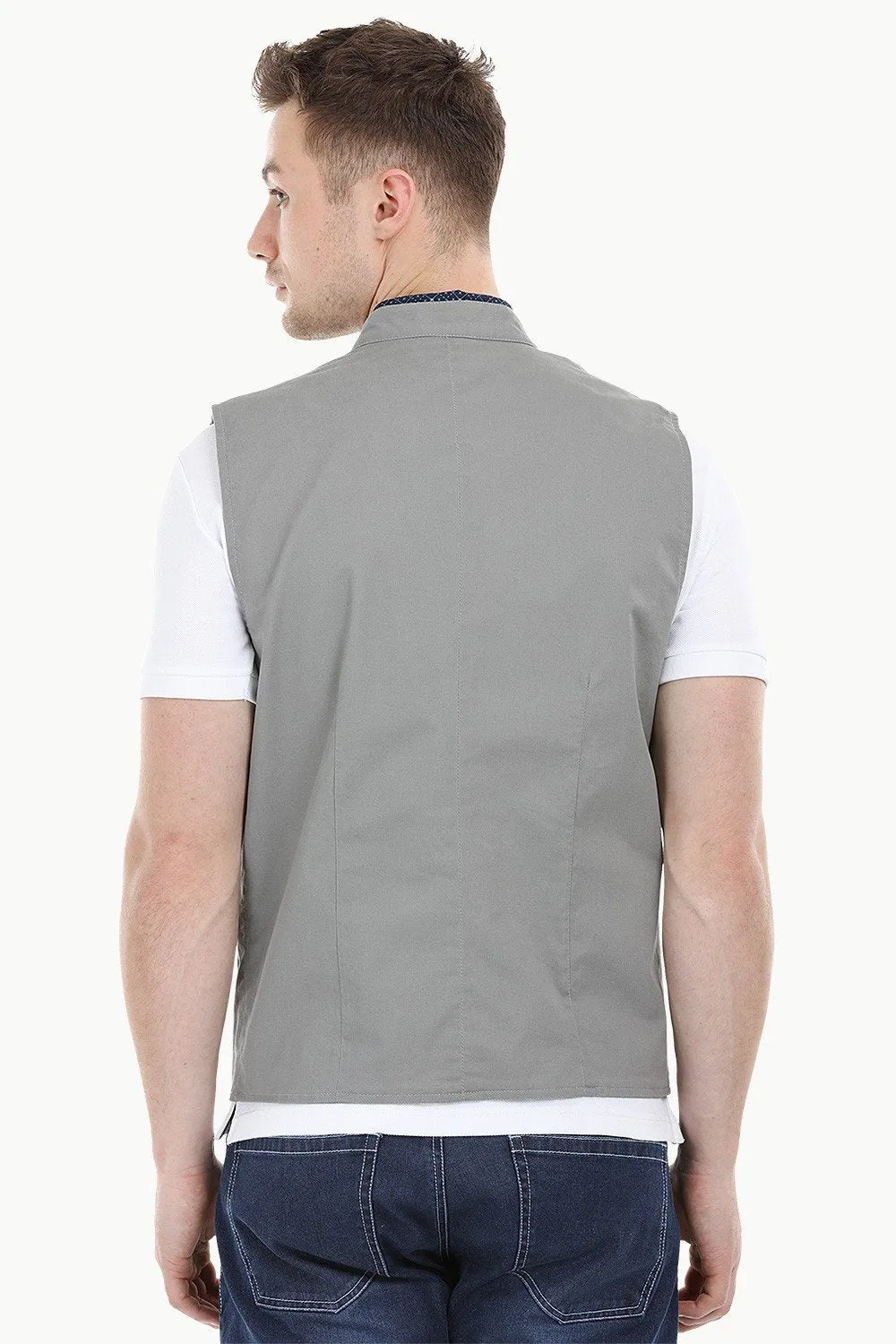 Sleeveless Nehru Stone Grey Jacket