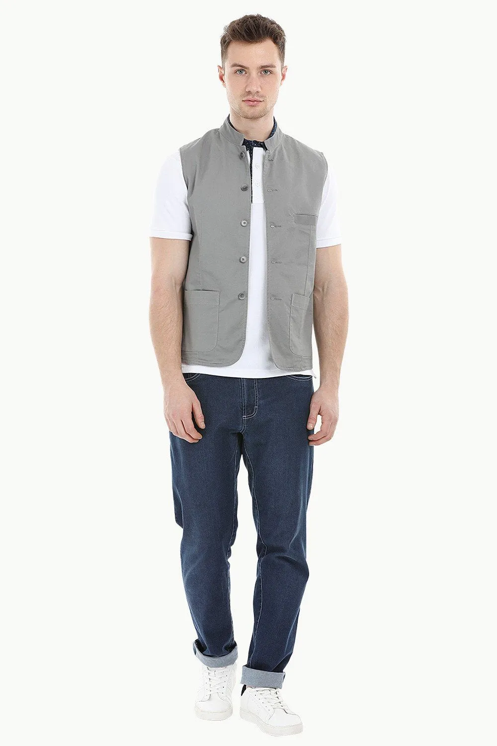 Sleeveless Nehru Stone Grey Jacket