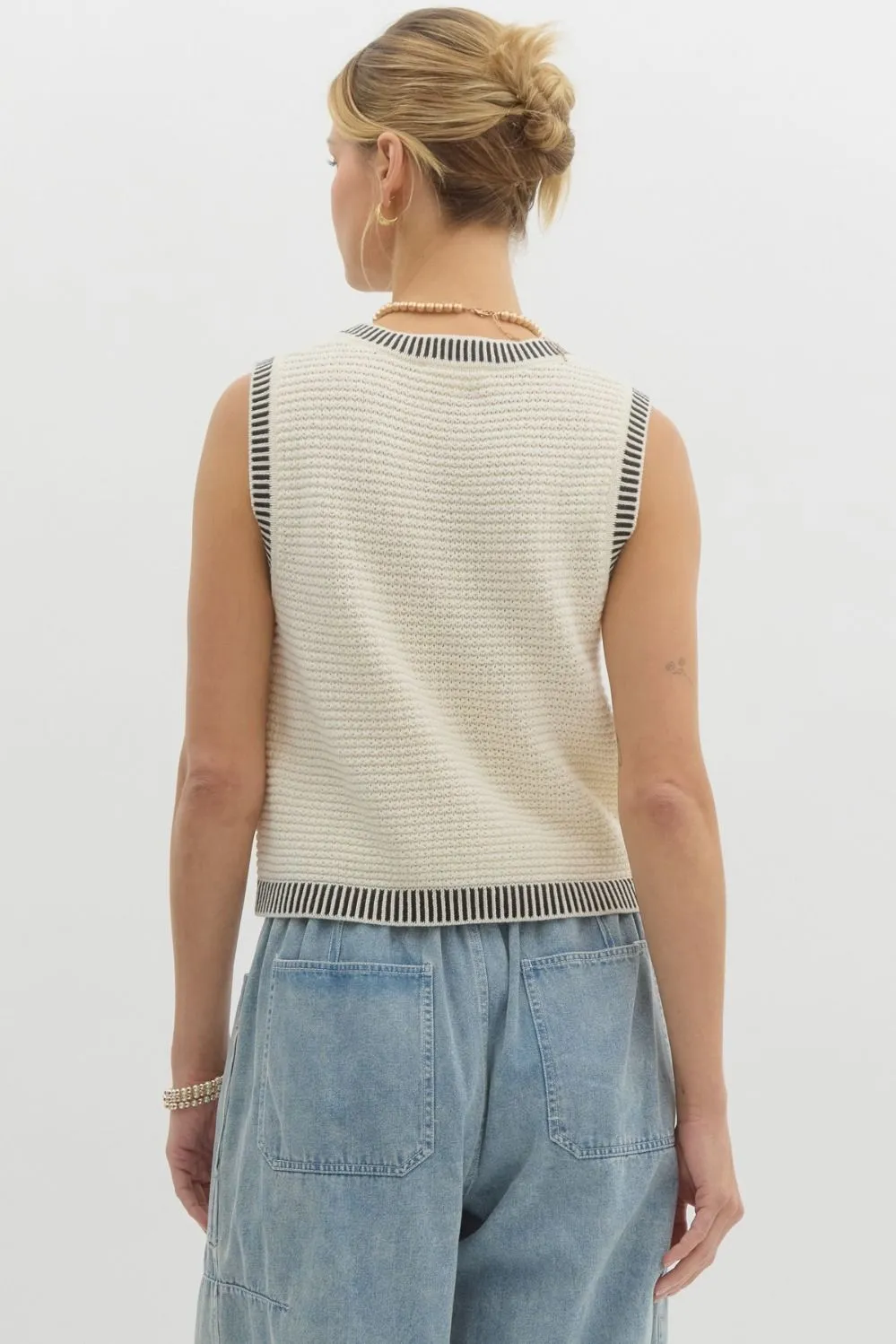 Sleeveless Pearl Buttoned Vest {Cream}