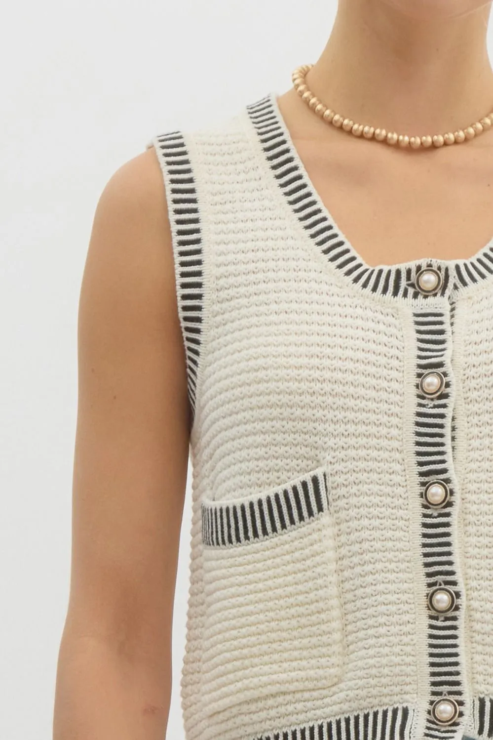 Sleeveless Pearl Buttoned Vest {Cream}