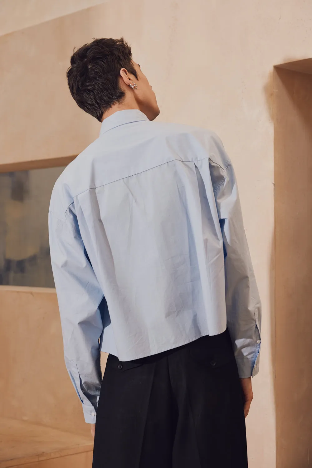 Slim Pocket Collared Long Sleeve Crop Shirt