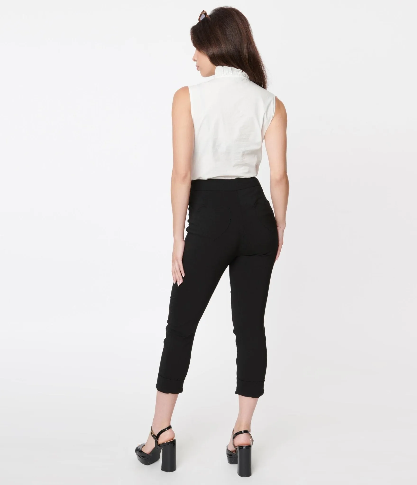 Smak Parlour Black Heart Pocket Smarty Pants Capris