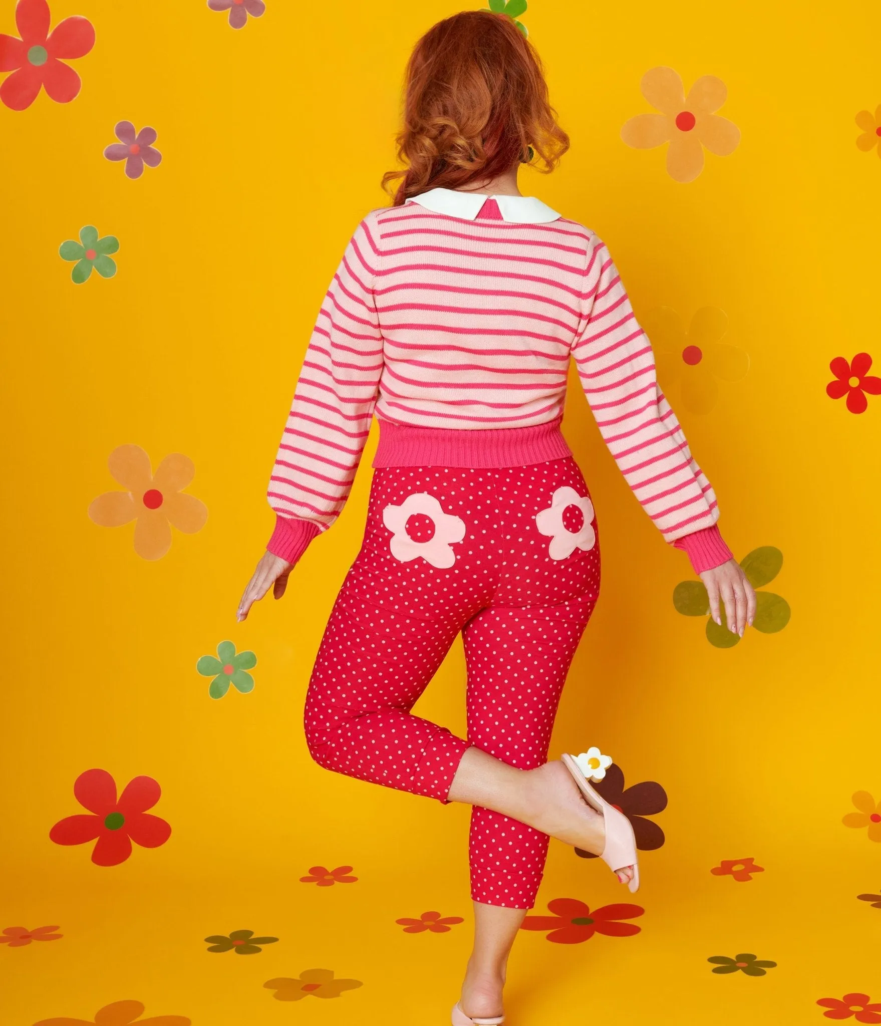 Smak Parlour Hot Pink Pin Dot Daisy Pocket Smarty Pants Capri