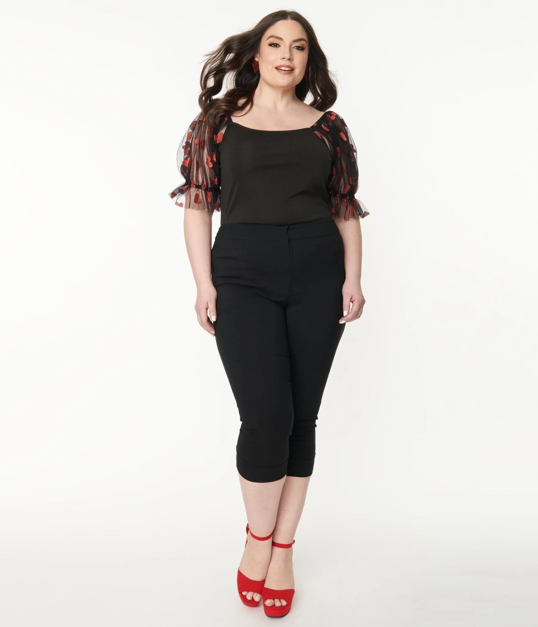Smak Parlour Plus Size Black Heart Pocket Smarty Pants Capris