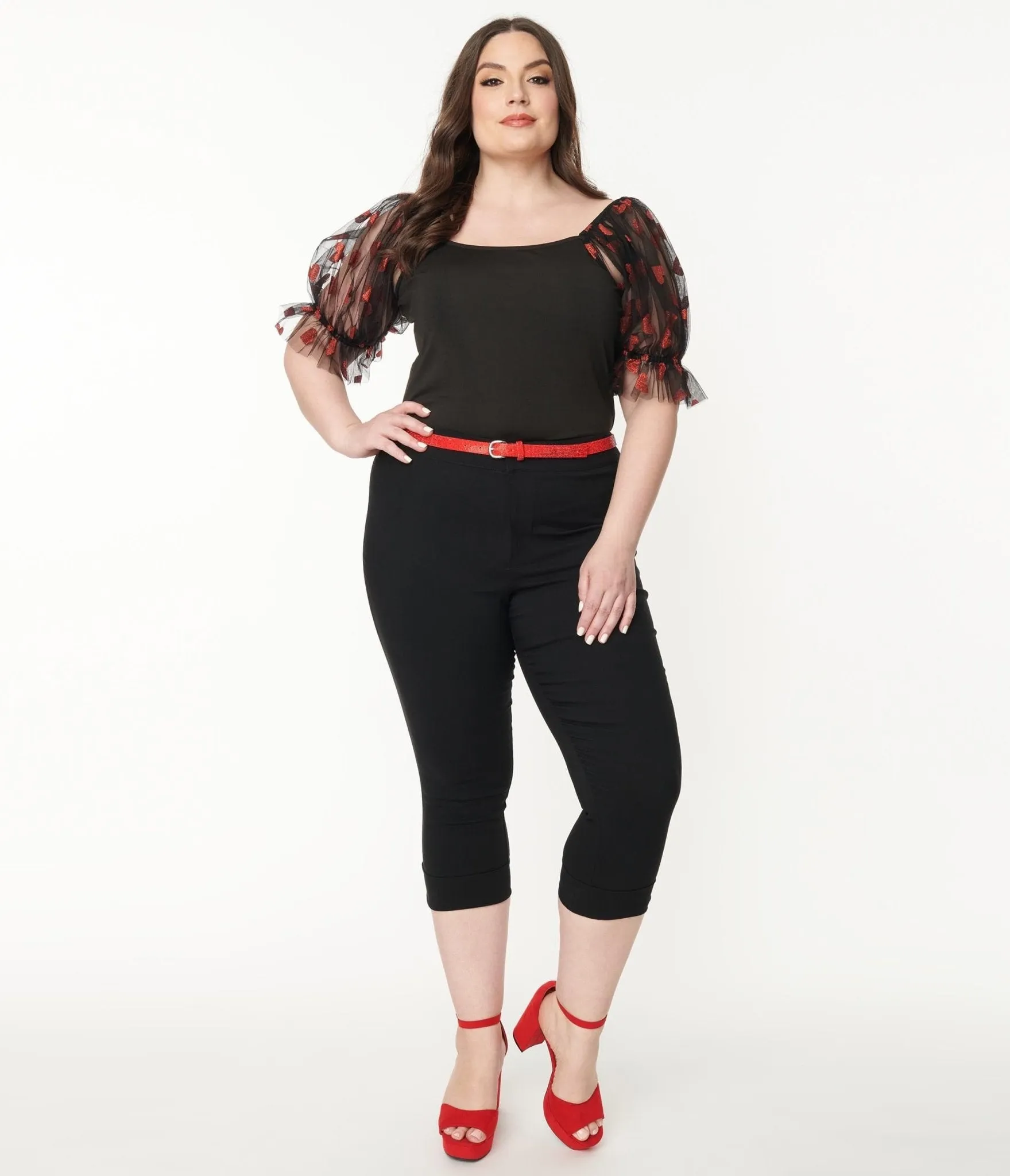Smak Parlour Plus Size Black Heart Pocket Smarty Pants Capris