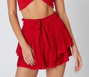 Smocked Ruffle Drawstring Skort