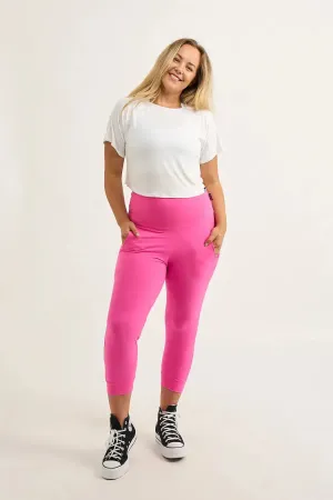Soft To Touch Jogger Capris W/ Pockets - Candy Pink