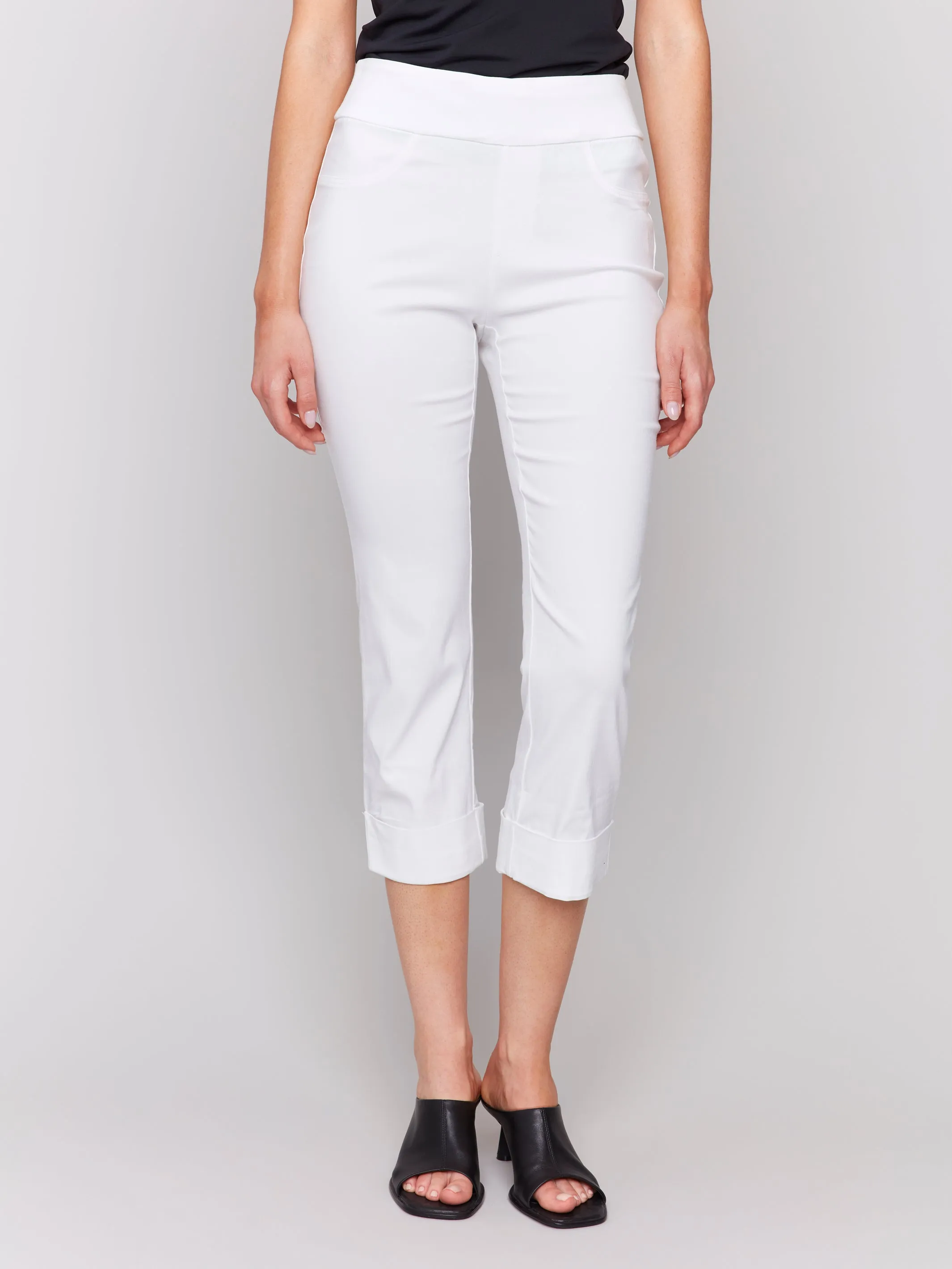 Solid Pull On Stretch Cropped Cuffed Pant