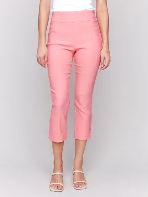 Solid Pull On Stretch Cropped Cuffed Pant