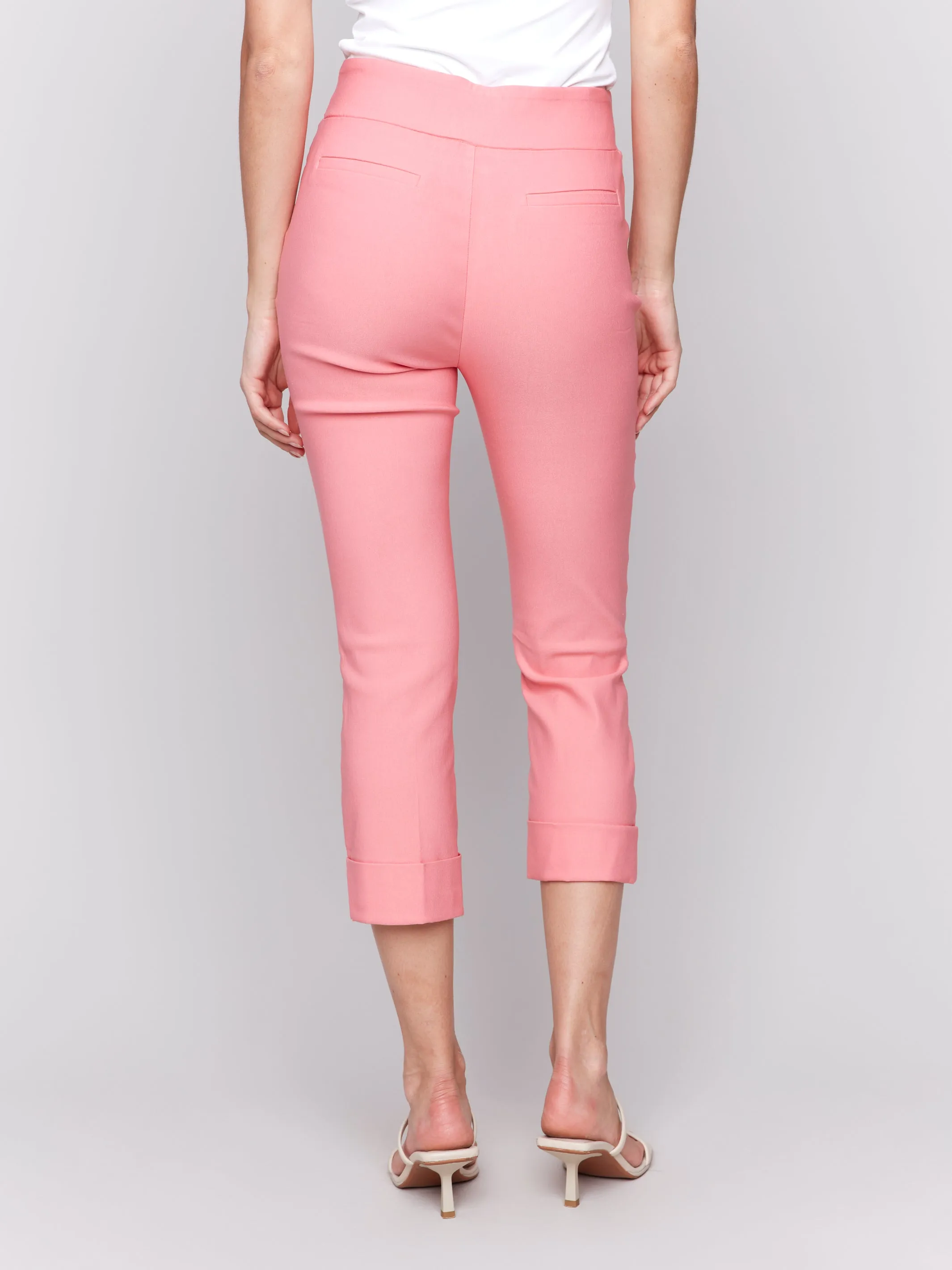 Solid Pull On Stretch Cropped Cuffed Pant