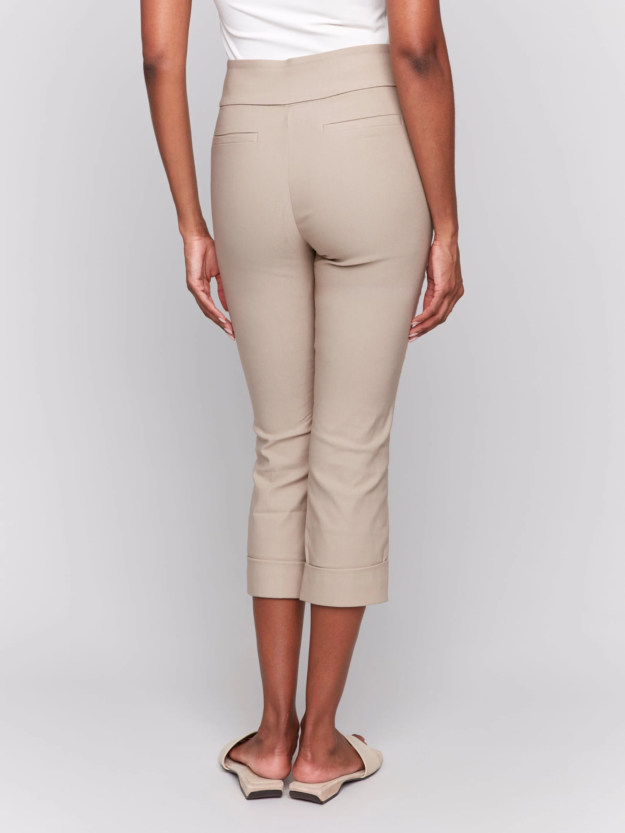 Solid Pull On Stretch Cropped Cuffed Pant