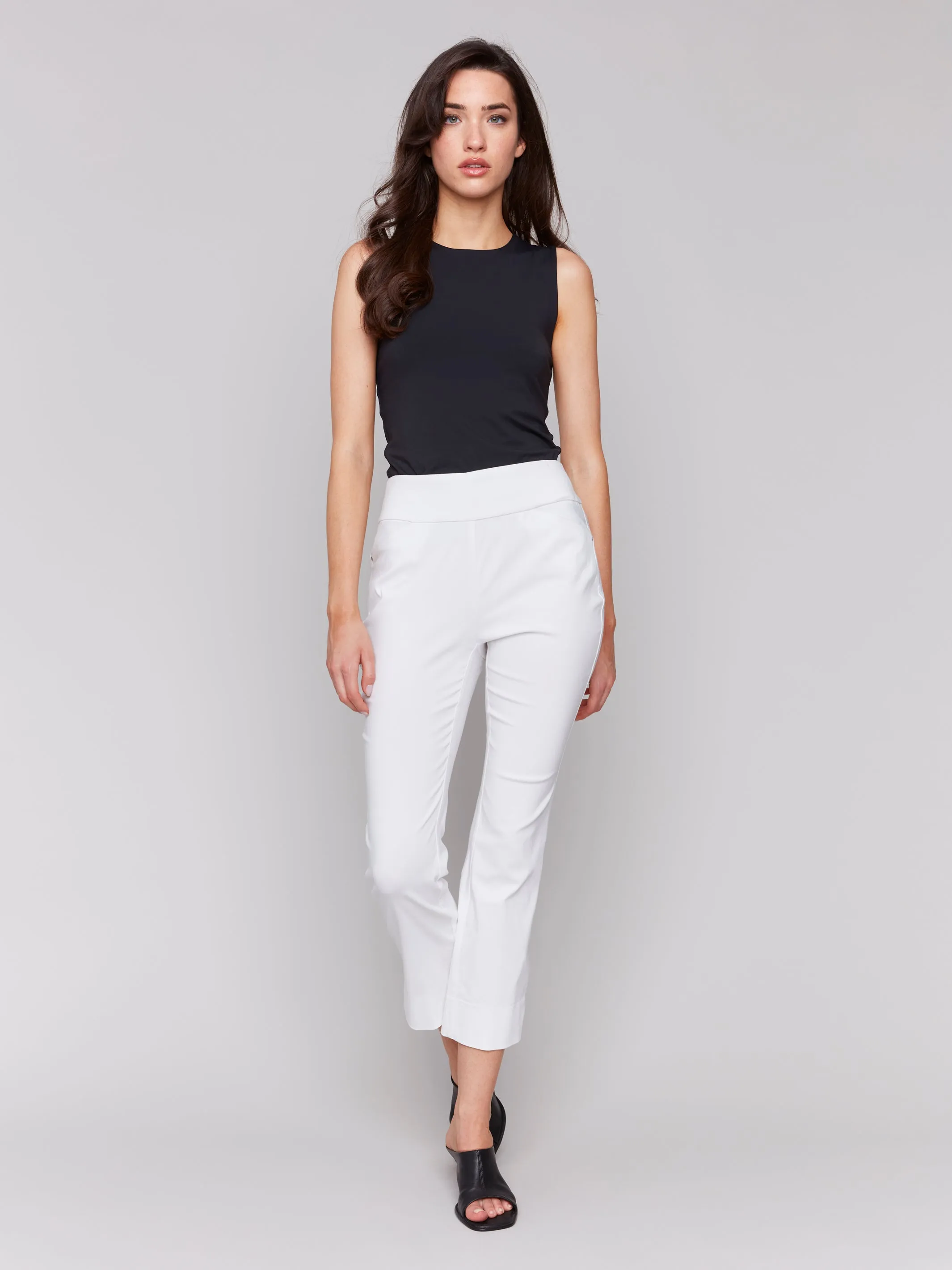Solid Pull On Stretch Cropped Cuffed Pant