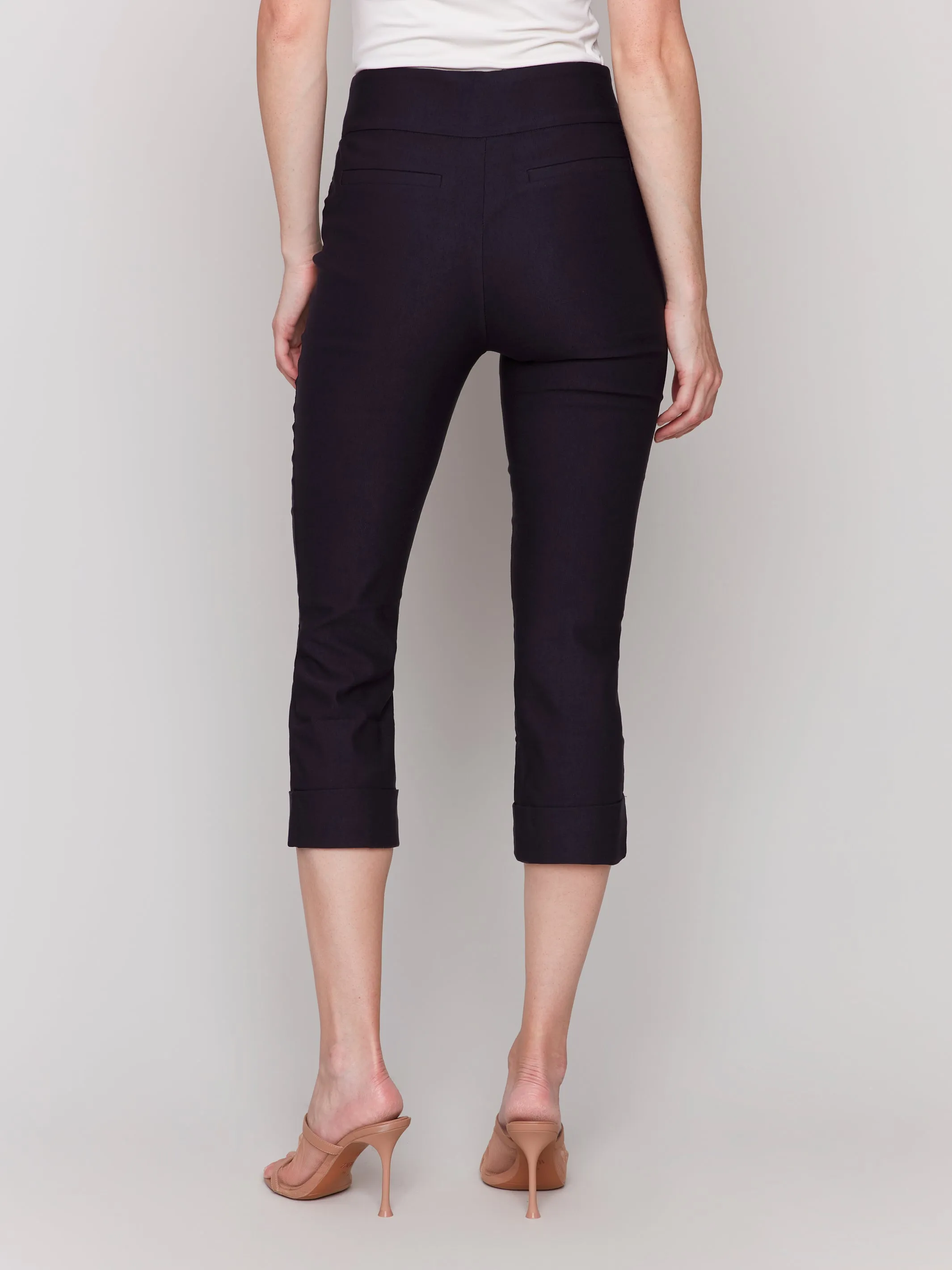Solid Pull On Stretch Cropped Cuffed Pant