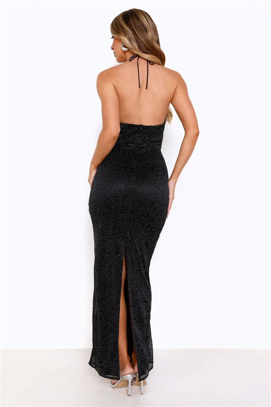 Sparkling Love Frequency Halter Maxi Dress Black