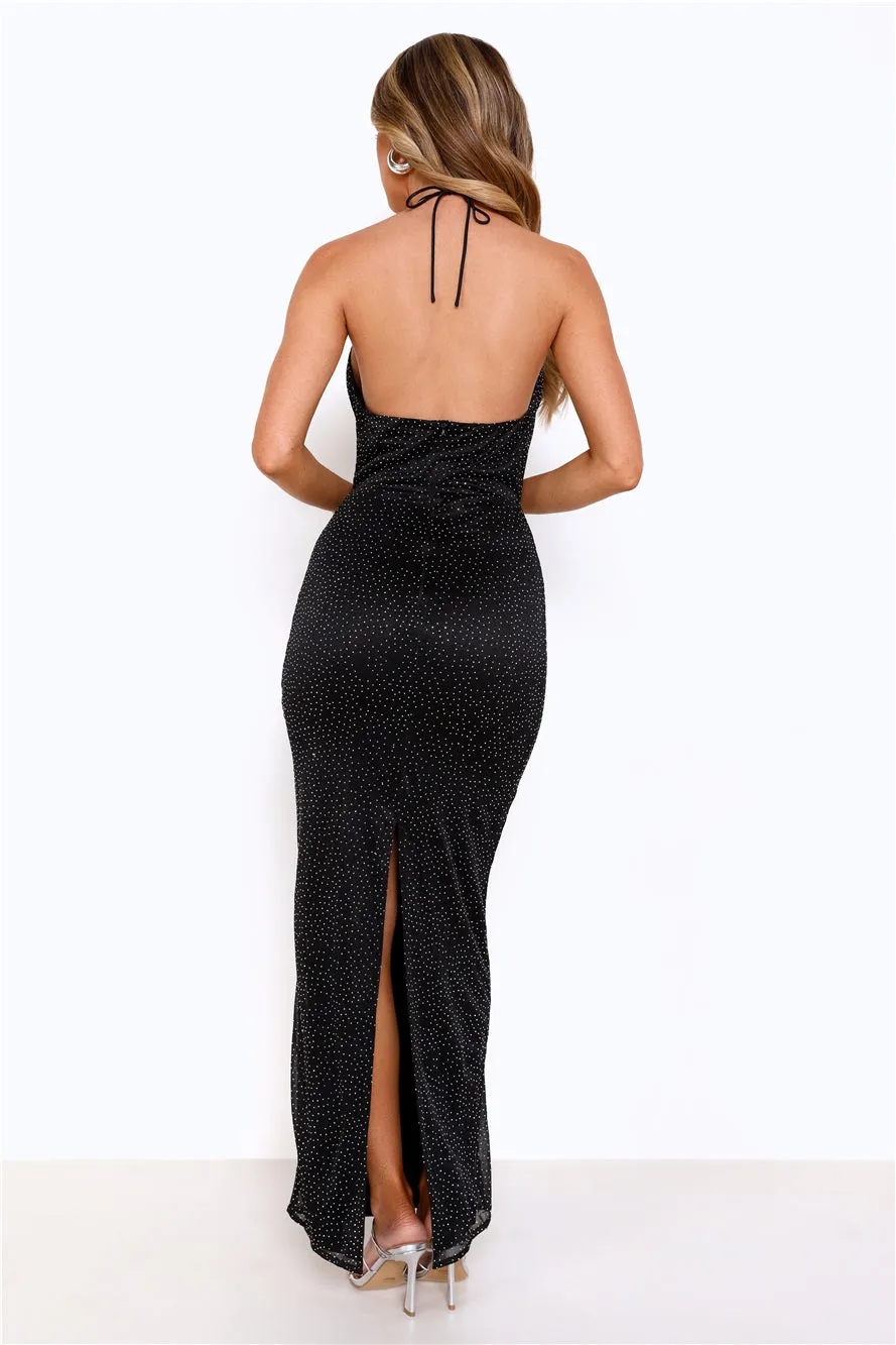 Sparkling Love Frequency Halter Maxi Dress Black