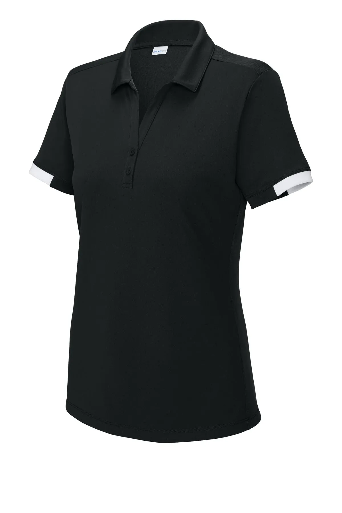 Sport-Tek Women's Club Colorblock Polo LST444 Black/ White