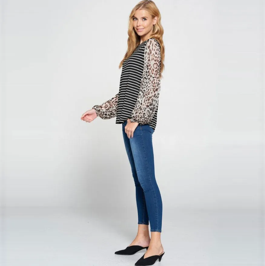 StripedMix Jersey Knit Top