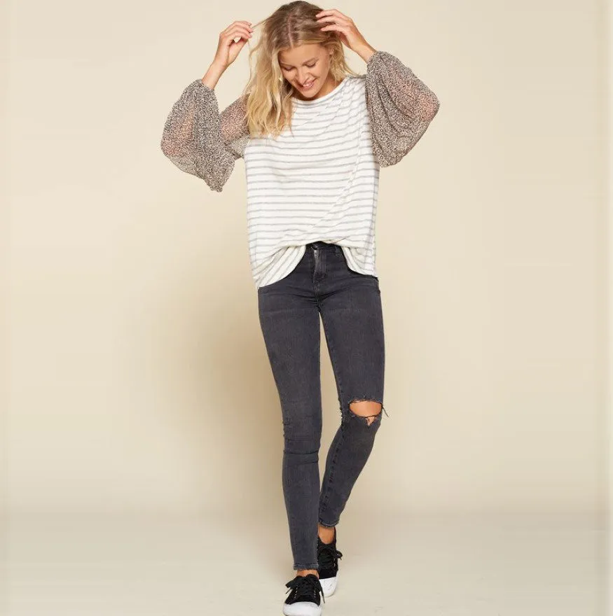 StripedMix Jersey Knit Top
