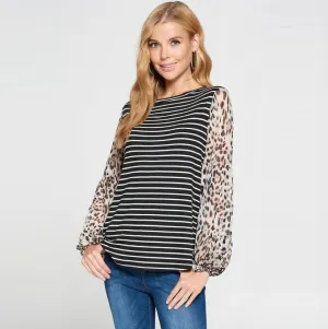 StripedMix Jersey Knit Top