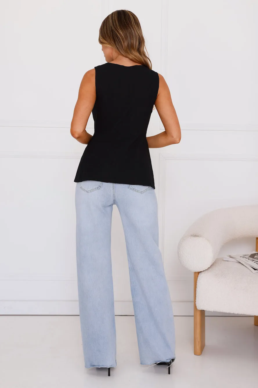 Stylish Side Knit Vest Black