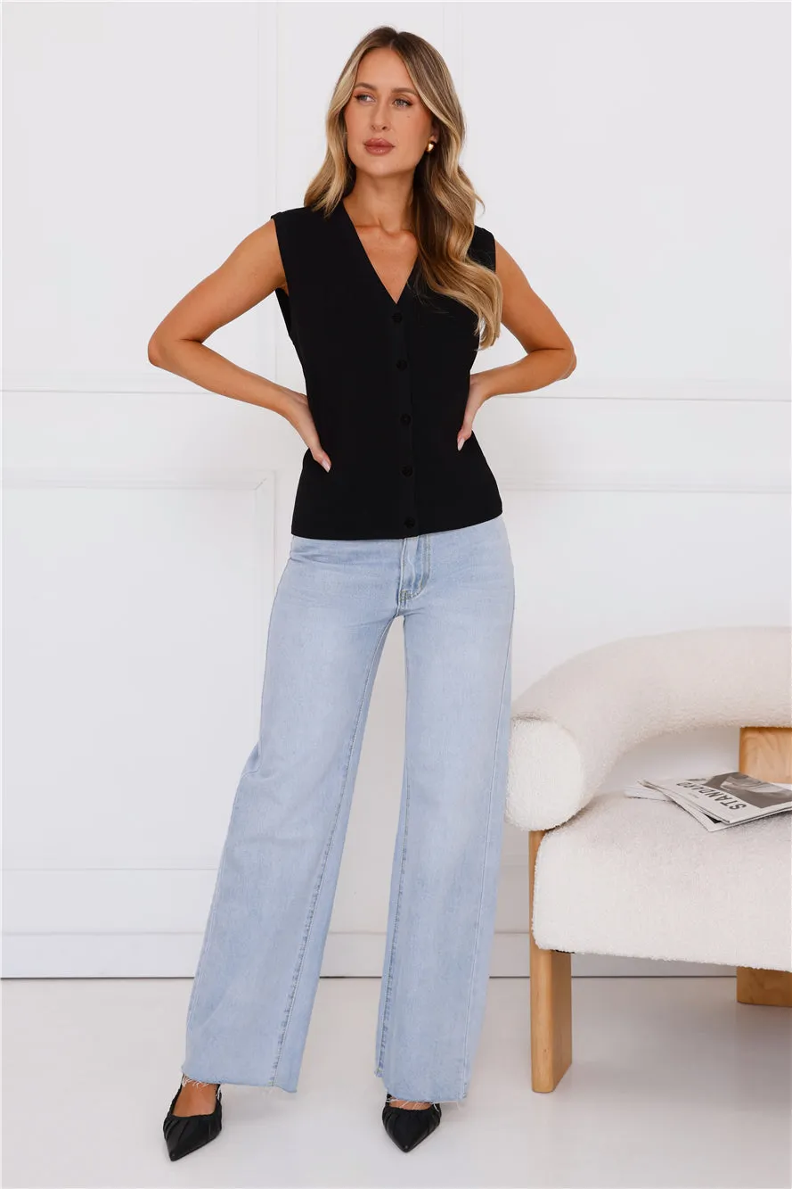 Stylish Side Knit Vest Black